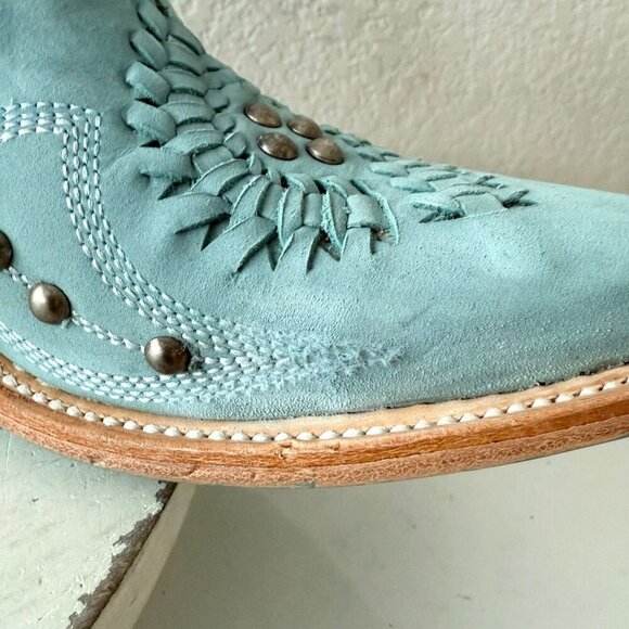 Lane COSSETTE Ladies Cowboy Bootie 7 Blue Leather Cowgirl Western Short Boots - Picture 9 of 13